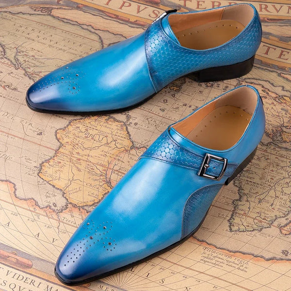 Elegant Handmade Leather Monk Loafer Shoes for Men - Breathable Formal Dress Footwear with Pointed Toe Design, Ideal for Daily Wear and Special Occasions